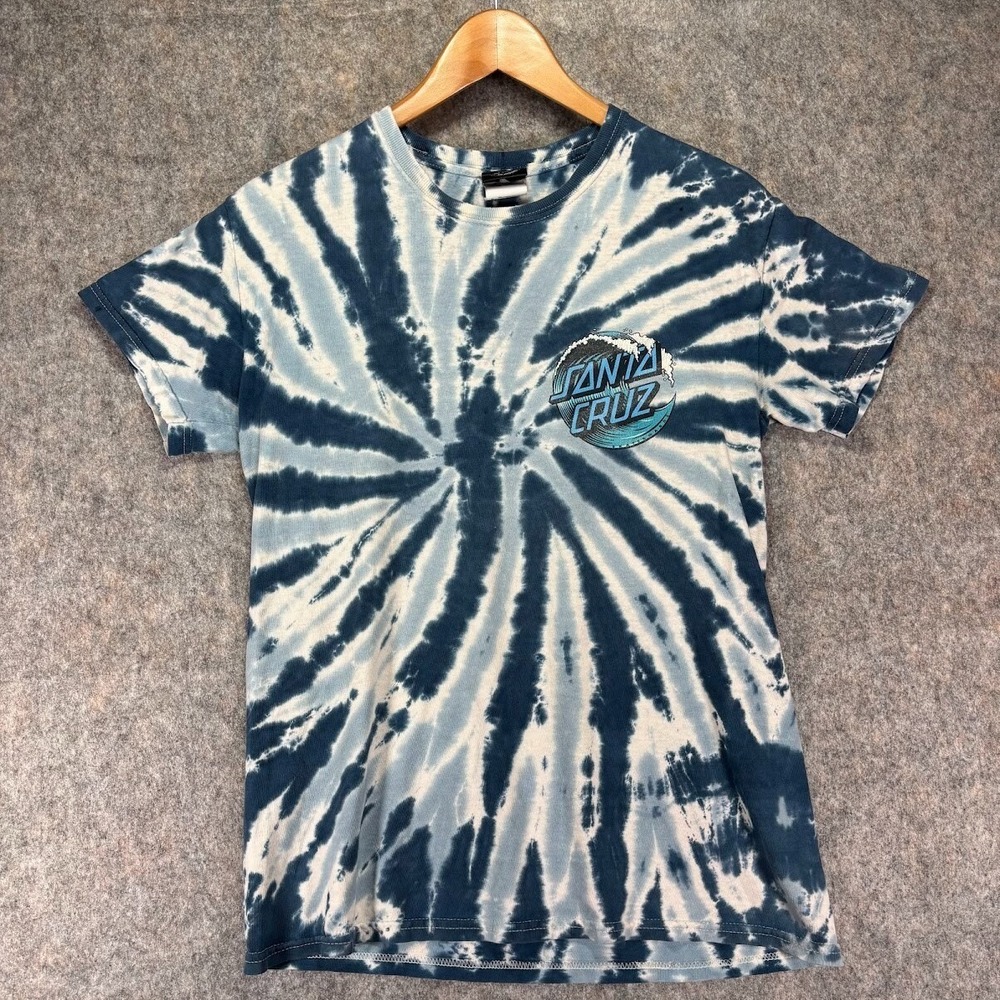 Santa Cruz Skateboards Tie-Dye Twist T-Shirt Mens S Blue Waves Surfer DISTRESSED